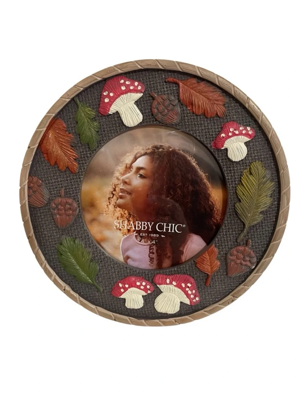 Shabby Chic Round Autumn Mushroom Photo Frame - 4 x 4 - New Fairycore Decor